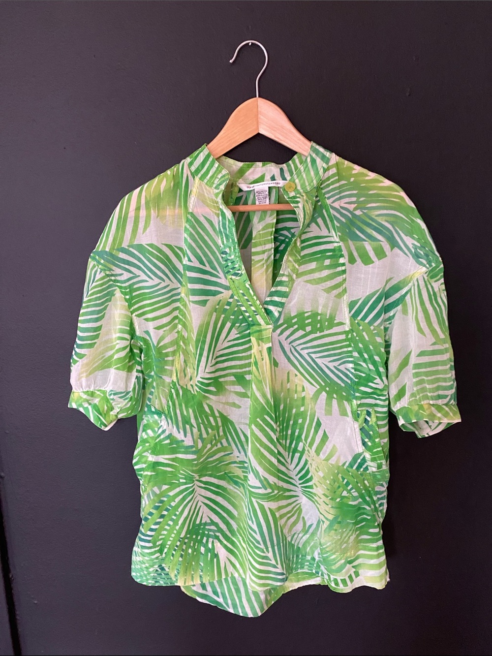 Diane Von Furstenberg Tropical Silk Sheer Short Sleeve Tunic